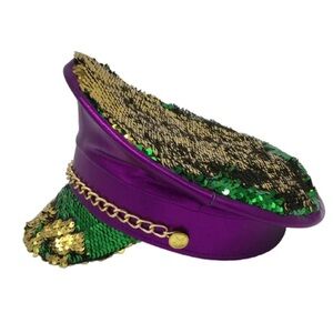 Purple and Green Sequin Hat with Gold Accents